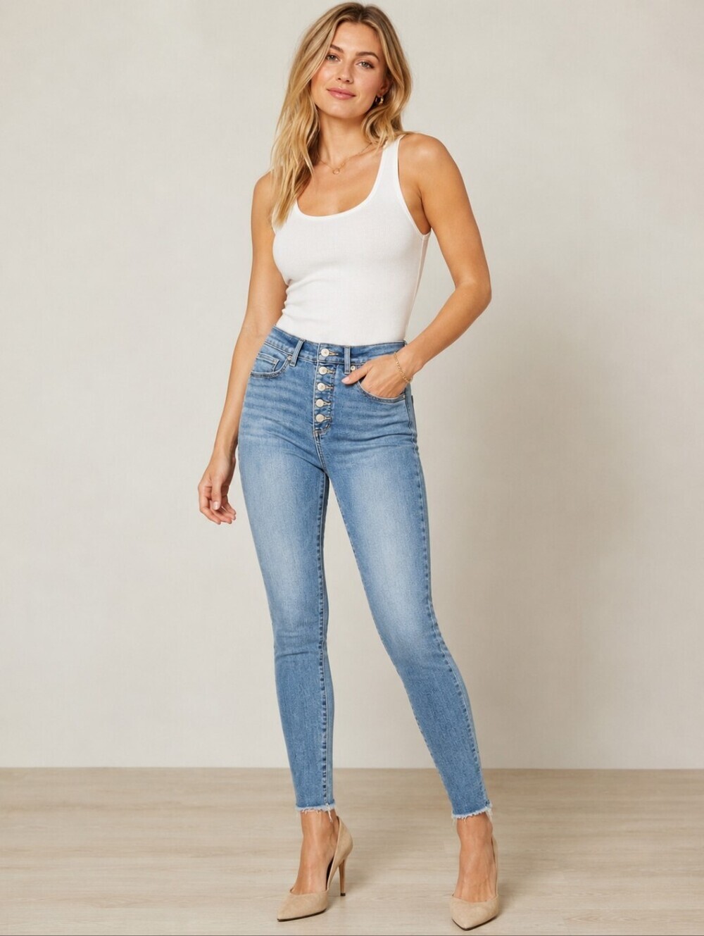 ❤️ LOFT HIGH RISE EXPOSED BUTTON FLY SKINNY JEANS, 2 (26)